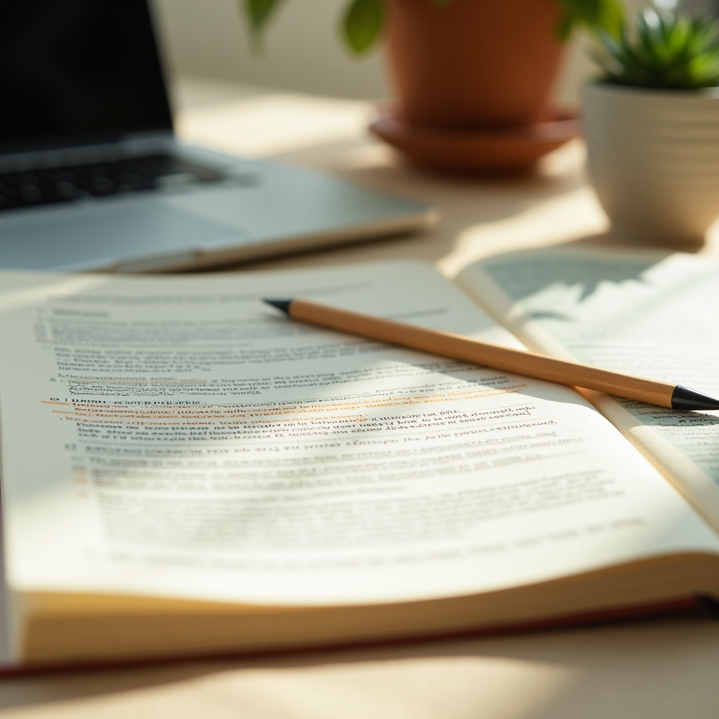 Researcher highlighting key passages in a Google entity salience academic paper at a studio desk